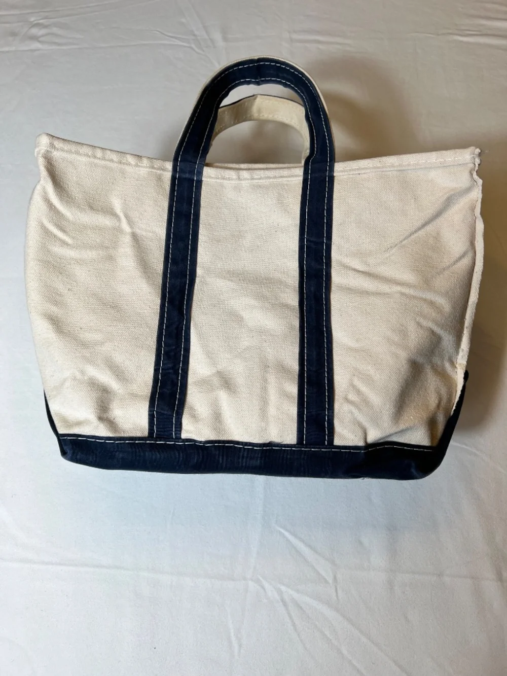 *FIRM PRICE* Vintage L.L. Bean Boat Tote Medium Navy /Natural Canvas Reg Handles - Picture 7 of 14